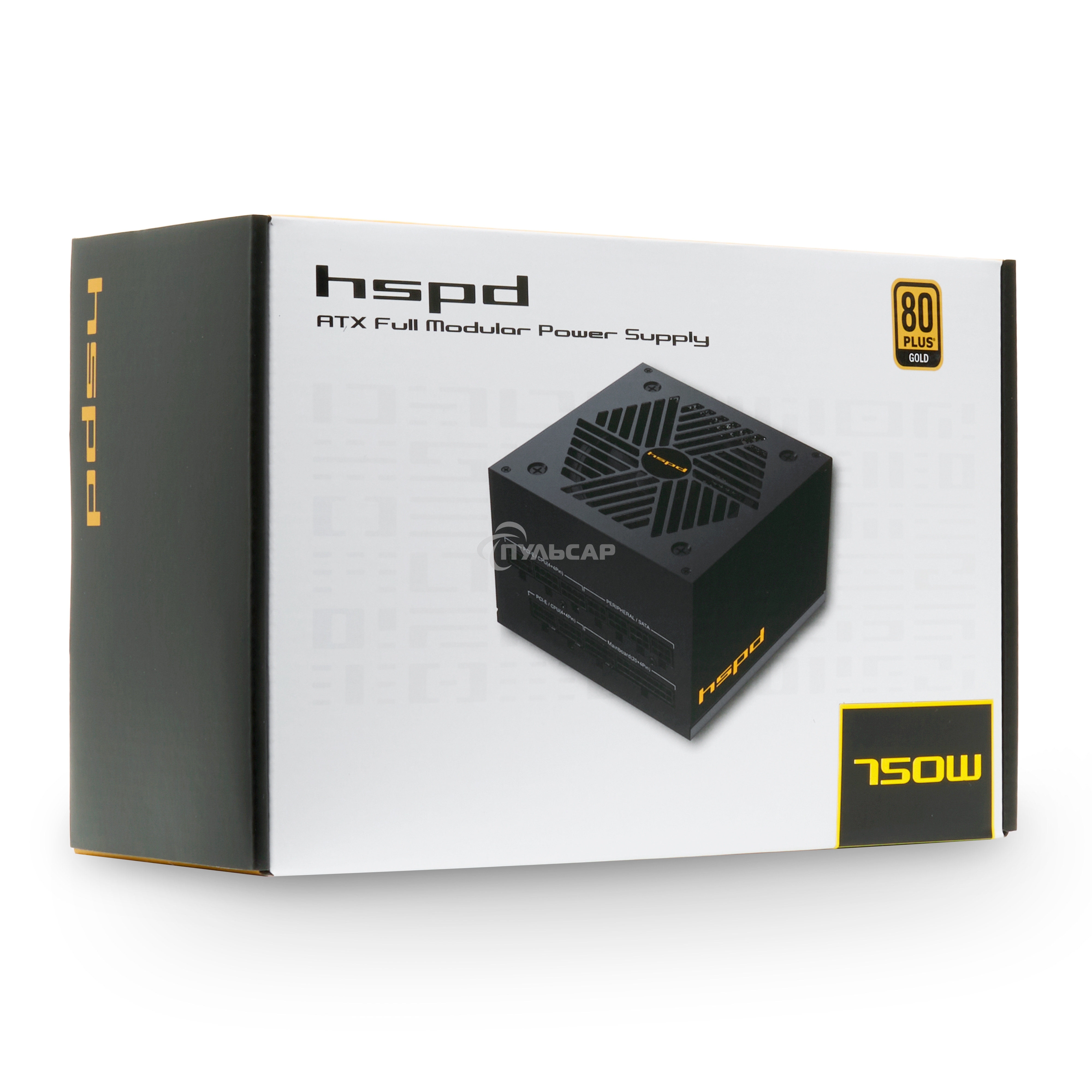 Блок питания HSPD, 750W 80 PLUS Gold (ATX, 2.52, Full modular, 1x24(20+4)pin mesh 550мм, 1xCPU*2 8(4+4)pin 650+150мм, 2xPCIe*2 8(6+2)pin 500+150мм, 2xSATA*3 450+150+150мм, 1xMOLEX4pin*3 450+150+150мм, Active, 120x120мм, 150x140x86мм, APFC, OVP, UVP, SCP, 