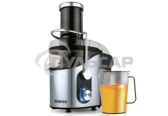 Соковыжималка Centek CT-1212 (черный, сталь) 1200Вт, 2 скор. + Pulse, стакан 1100 мл, горловина 75мм