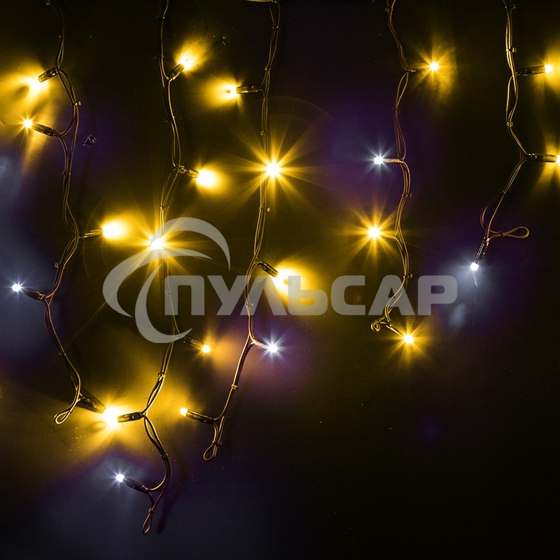 Гирлянда Neon-night Айсикл (бахрома) светодиодный, 4,0 х 0,6 м, с эффектом мерцания, черный провод каучук, 230 В, диоды желтые,