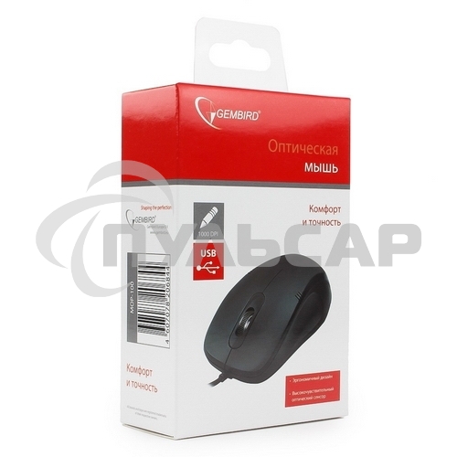 Мышь проводная Gembird MOP-100 черный, 1000 dpi, USB, кнопки - 3