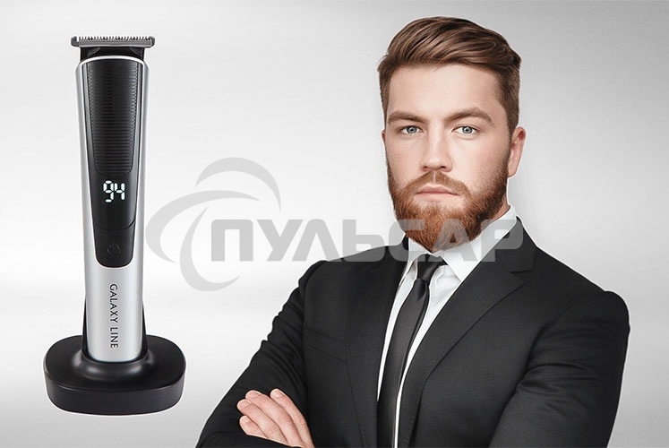 Набор для стрижки Galaxy Line GL 4161, серебристый с черным, время непрерывной работы до 1,5 ч, 2 скорости работы, лезвия из нержавеющей стали, ширина лезвия 39 мм, индикатор заряда аккумулятора в процентах, 4 насадки-расчески (3, 6, 9, 12 мм), USB зарядк