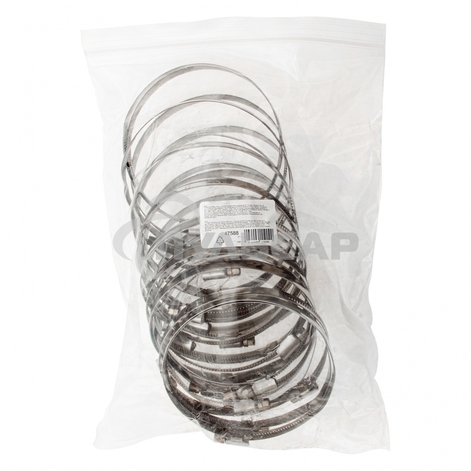 Хомуты СИБРТЕХ нержав, сталь, стандартное болтовое крепление 90-110мм 25шт/уп,ширина 9мм 47588