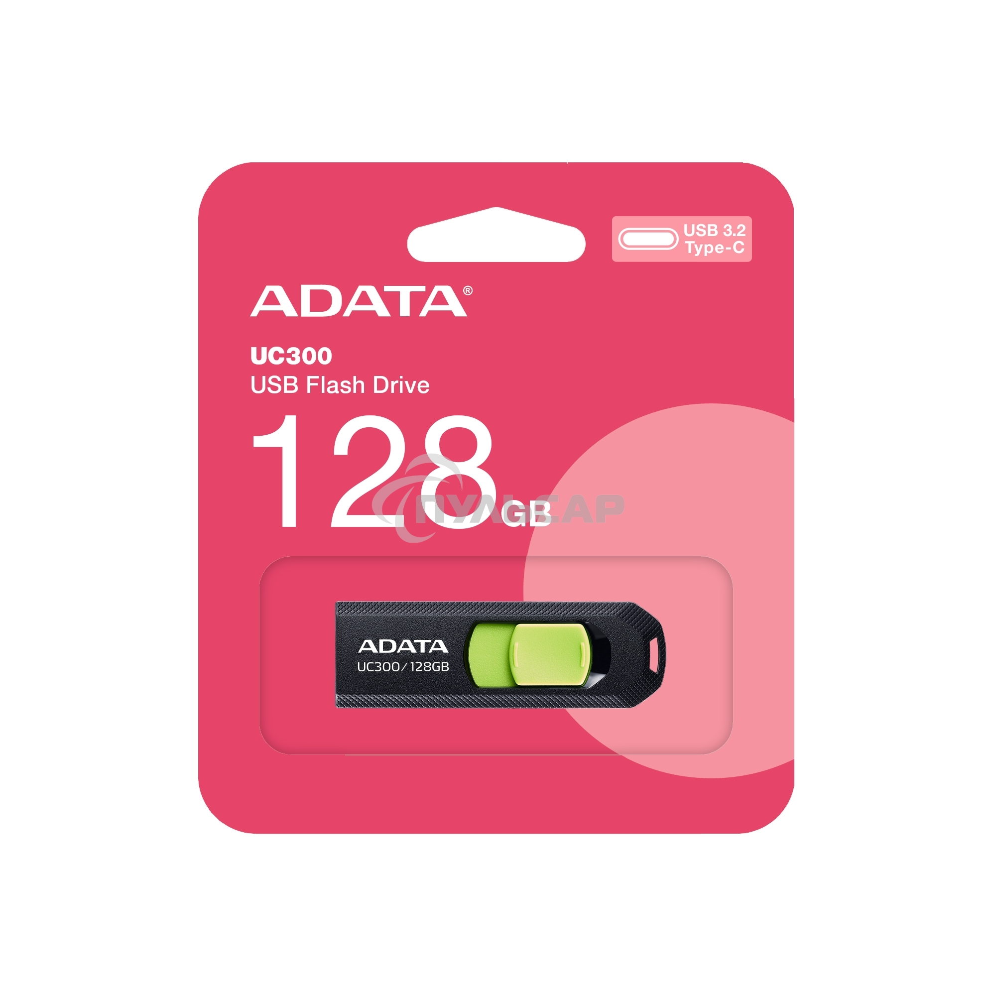 Флешка USB ADATA UC300 (ACHO-UC300-128G-RBK/GN), 128 Gb, Type-C USB 3.2, R/W 100/30, черный/зеленый