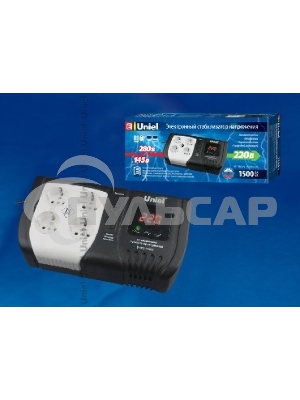 Стабилизатор напряжения UNIEL (9623) U-ARS-1500/1 серия Standard - Expert 1500 ВА(Однофазный электронны(релейный)стабилизатор,цифровой дисплей,номинальная мощность 1,5кВА,диапазон входного напряжения 145-280В,выходное напряжение 220+/-10%В,частота 50/60Гц