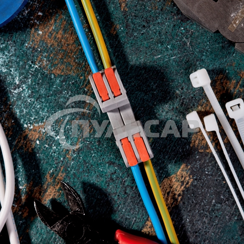 Клемма СМК 222-422R проходная разъемная 2 полюса серая 0,2-2,5/4мм² (50 шт/уп) Rexant