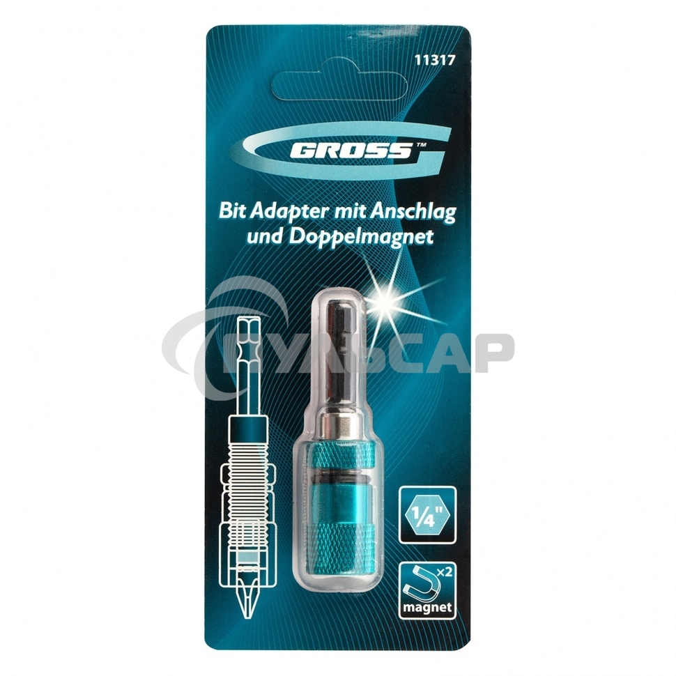 Адаптер для бит с ограничителем и двойным магнитом, 1/4