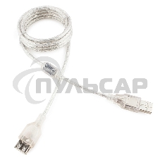 Кабель-удлинитель USB2.0 Pro Cablexpert CCF-USB2-AMAF-TR-6, AM/AF, 1,8м, экран, 2феррит.кольца, прозрачный, пакет