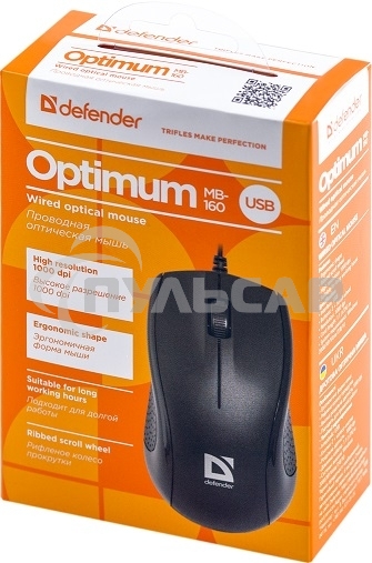 Мышь проводная Defender Optimum MB-160 черный, 1000 dpi, USB, кнопки - 3