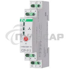 Реле контроля и наличия фаз CZF-312 (монтаж на DIN-рейке 35мм; регулировка порога; без задержки отключения; 3х400/230+N 2х8А 1Z 1R IP20) F&F EA04.001.007