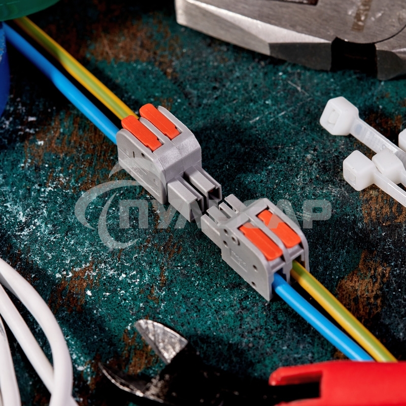 Клемма СМК 222-422R проходная разъемная 2 полюса серая 0,2-2,5/4мм² (50 шт/уп) Rexant