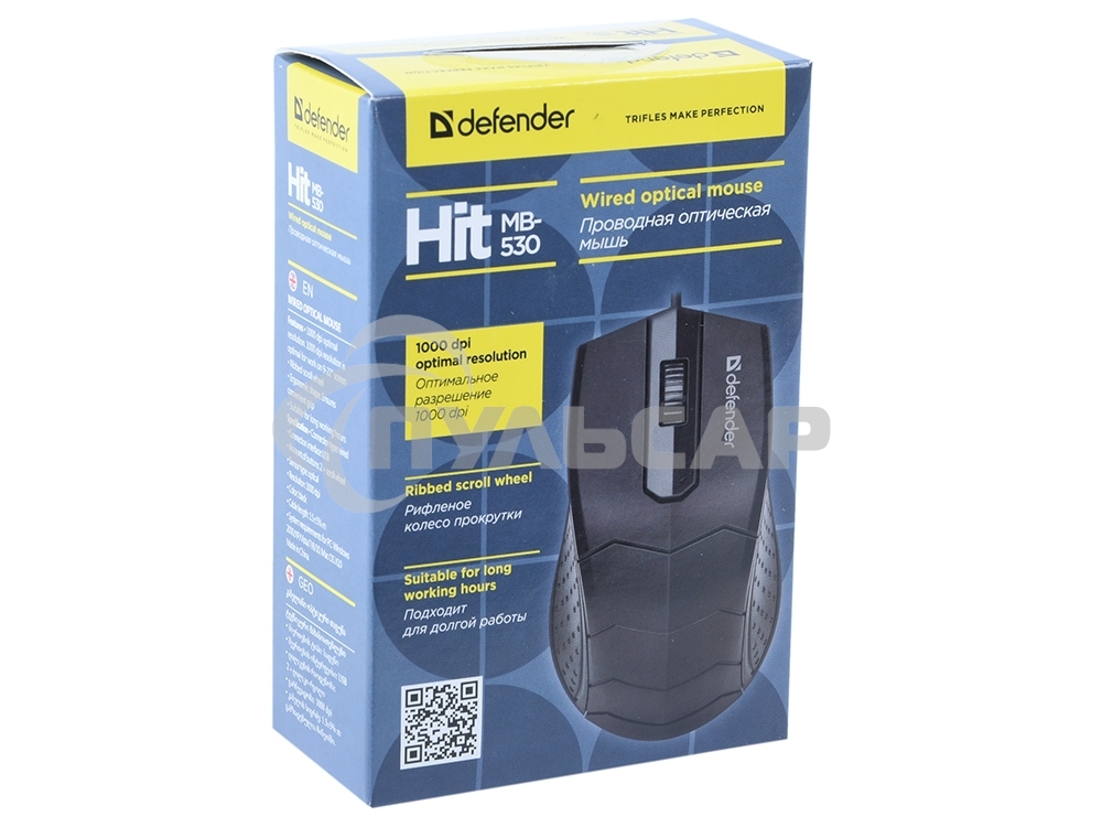 Мышь проводная Defender HIT MB-530 черный, 1000 dpi, USB, кнопки - 3