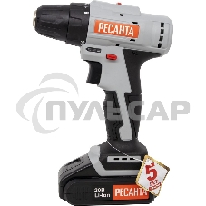 Дрель-шуруповерт Ресанта ДА-20-2ЛК-Б 75/14/10, Аккумуляторная, 20В, 2 АКБ, Кейс