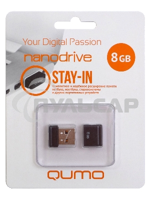 Флешка USB 2.0 QUMO 8 Gb, NANO QM8GUD-NANO-B черный