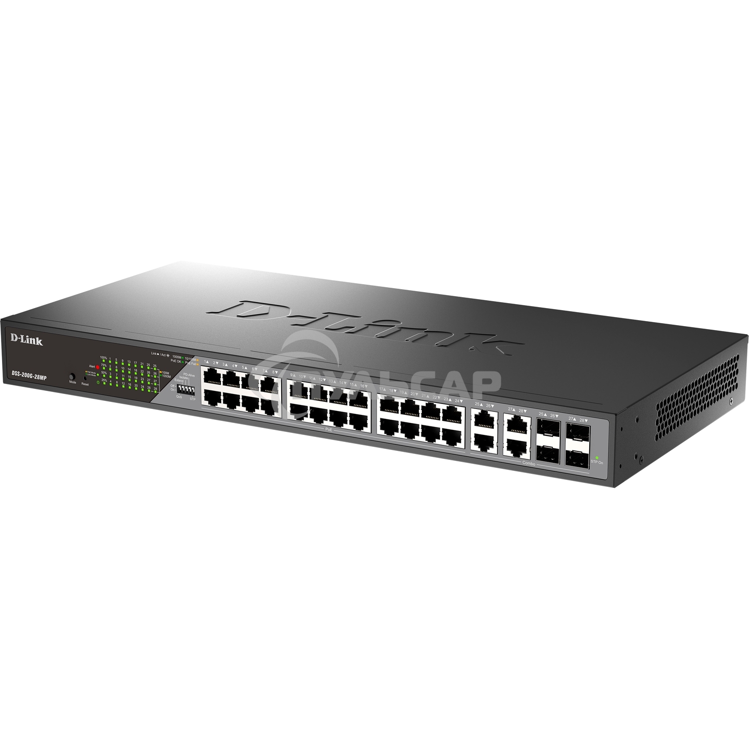 Сетевой коммутатор Smart L2 Surveillance Switch 24х1000Base-T PoE, 4xCombo 1000Base-T/SFP, PoE Budget 370W, Long-range PoE up to 250m