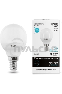 Лампа светодиодная LED Gauss 6Вт E14 220В 4100К Elementary шар 53126