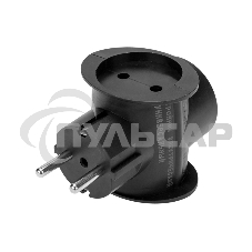 Тройник электрический универсальный 16 А одно гнездо с заземлением черный Rexant