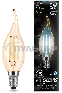 Лампа светодиодная Gauss Filament Свеча на ветру E14 5Вт 4100К Golden
