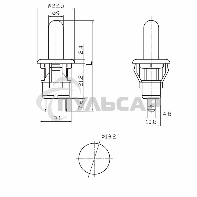 Выключатель-кнопка 250V 2.5А (2с) ON-(OFF) Б/Фикс белый (мебельная) Rexant