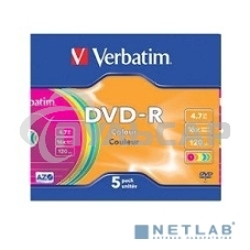 Диск DVD-R Verbatim 4.7Gb 16x Slim Color (5шт) 43557