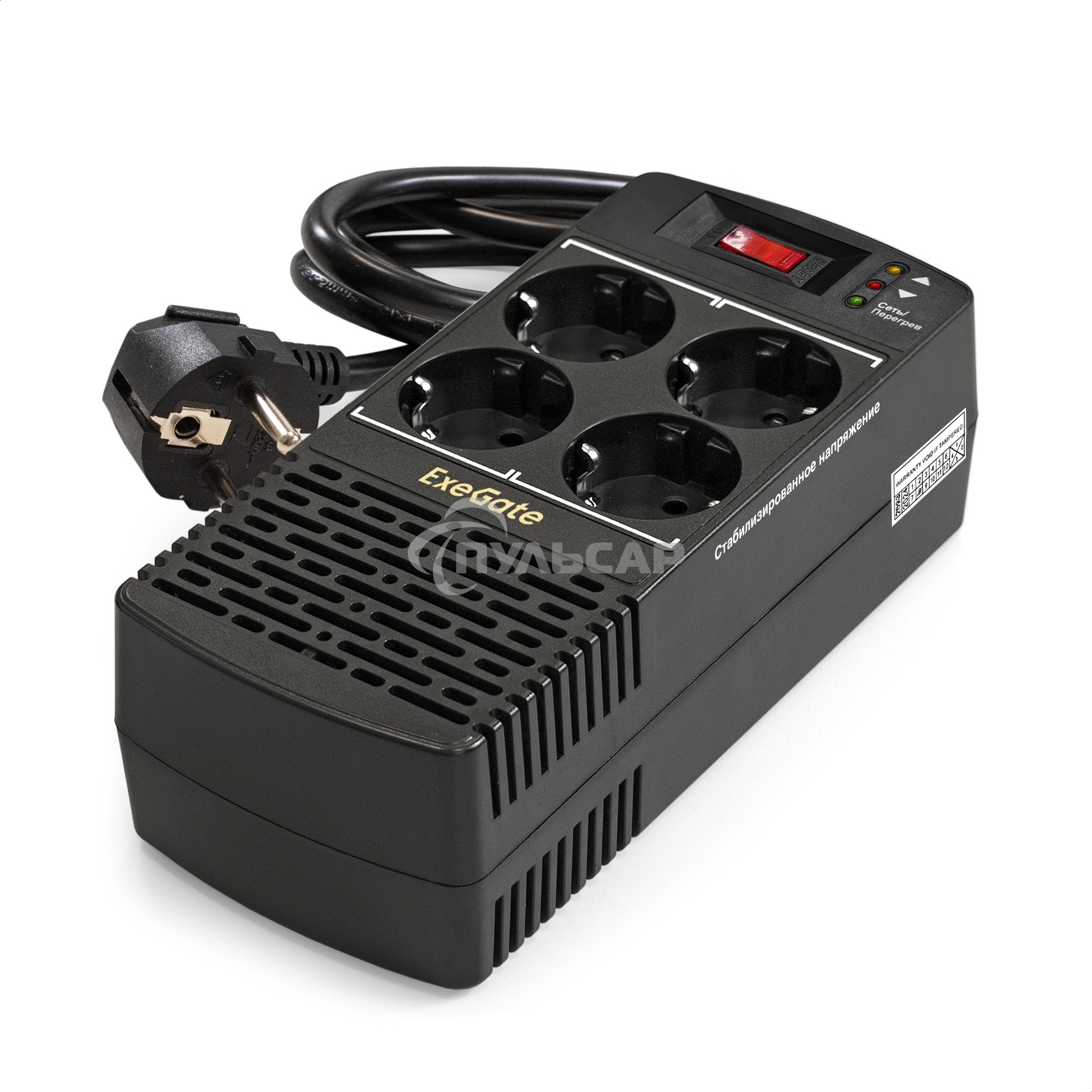 Стабилизатор ExeGate Power AD5000-1200 (1200VA/600W, диапазон 150...280В, 4 евророзетки)