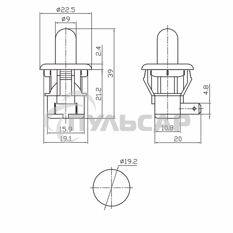 Выключатель-кнопка Rexant 250V 2.5А (2с) ON-(OFF) Б/Фикс белый (мебельная)
