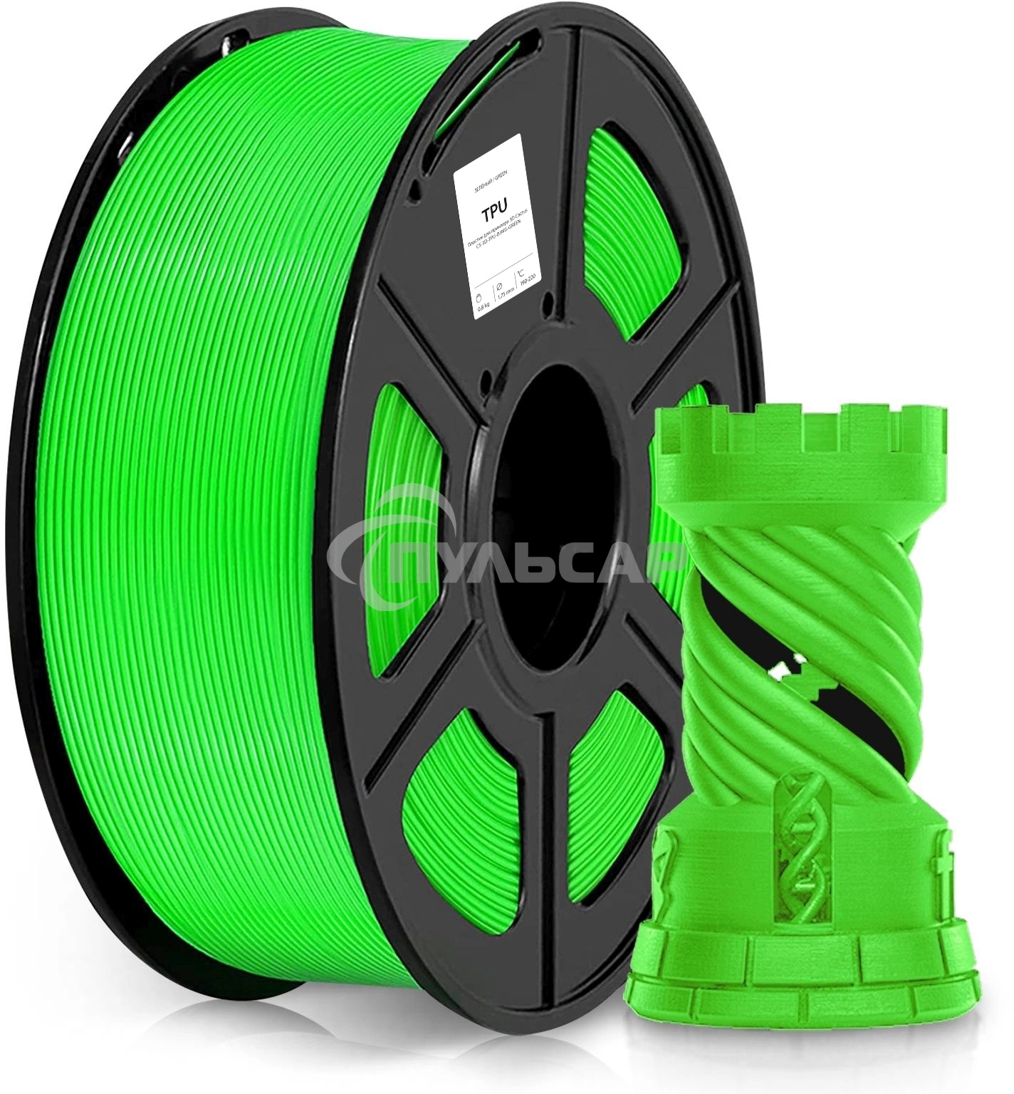 Пластик для принтера 3D Cactus CS-3D-TPU-0.8KG-GREEN TPU d1.75мм 0.8кг 1цв.