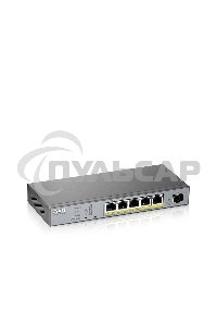 Коммутатор Zyxel GS1350-6HP, 4xGE PoE+, 1xGE PoE++ (802.3bt), 1xSFP, бюджет PoE 60 Вт, дальность передачи питания до 250 м, автоперезагрузка PoE-портов, повышенная защита от перенапряжений и электростатических р