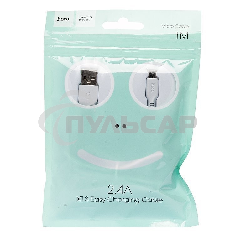 Кабель USB 2.0 HOCO X13, AM/microBM, белый, 1м