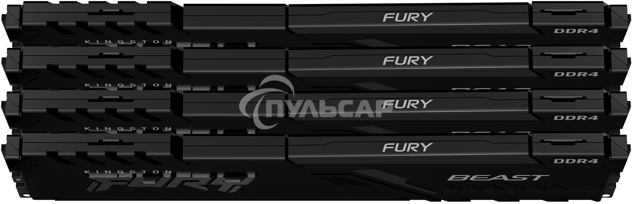 Оперативная память Kingston Fury Beast, DDR4, 32Gb (4x8Gb), 3200MHz, CL16, DIMM, с радиатором, черный