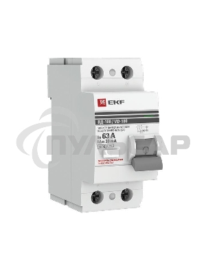 Выключатель дифференциального тока (УЗО) 2п 63А 30мА тип AC ВД-100 PROxima (электромех.) EKF elcb-2-63-30-em-pro