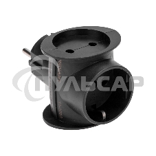 Тройник электрический универсальный 16 А одно гнездо с заземлением черный Rexant