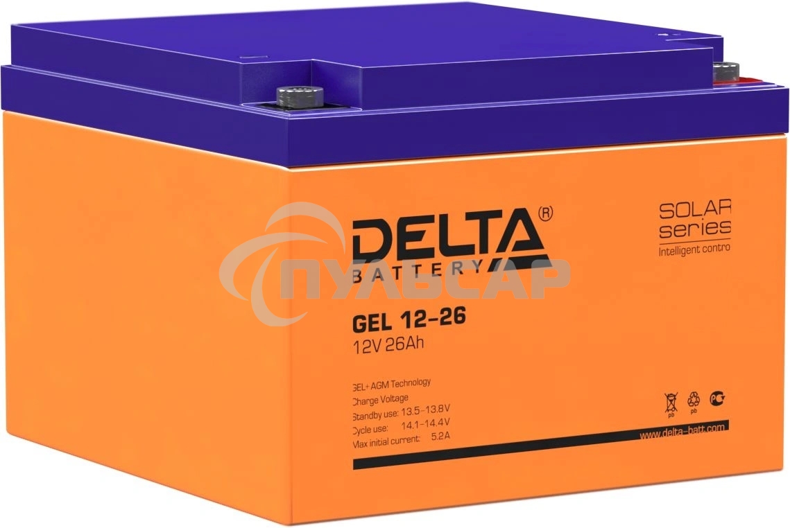 Аккумуляторная батарея Delta GEL 12-26 напряжение 12В, емкость 26А·ч (174х166х125мм)