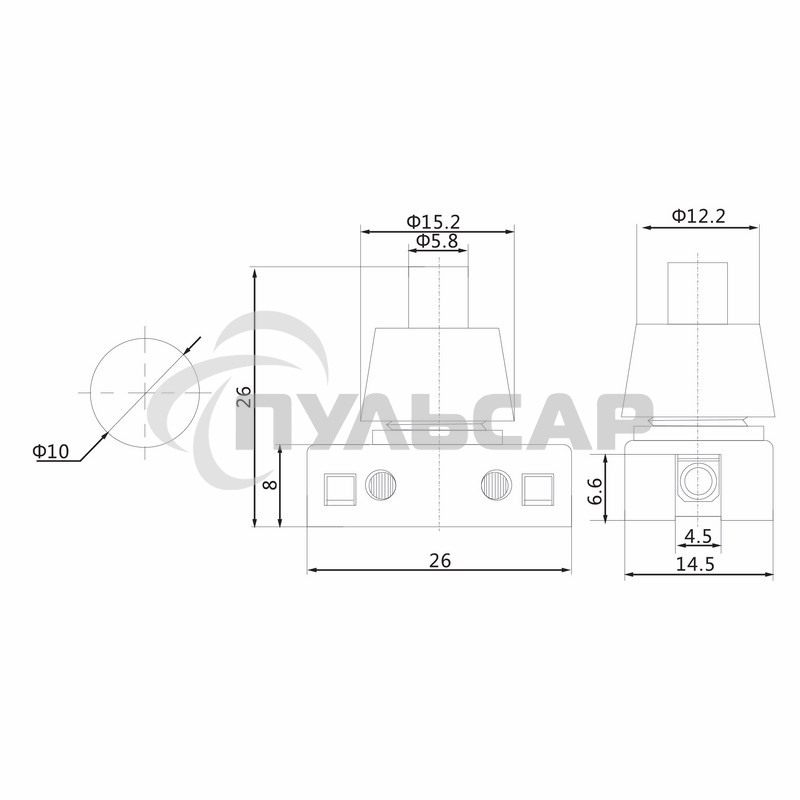Выключатель-кнопка 250V 2А (2с) ON-OFF белый (для настольной лампы) Rexant