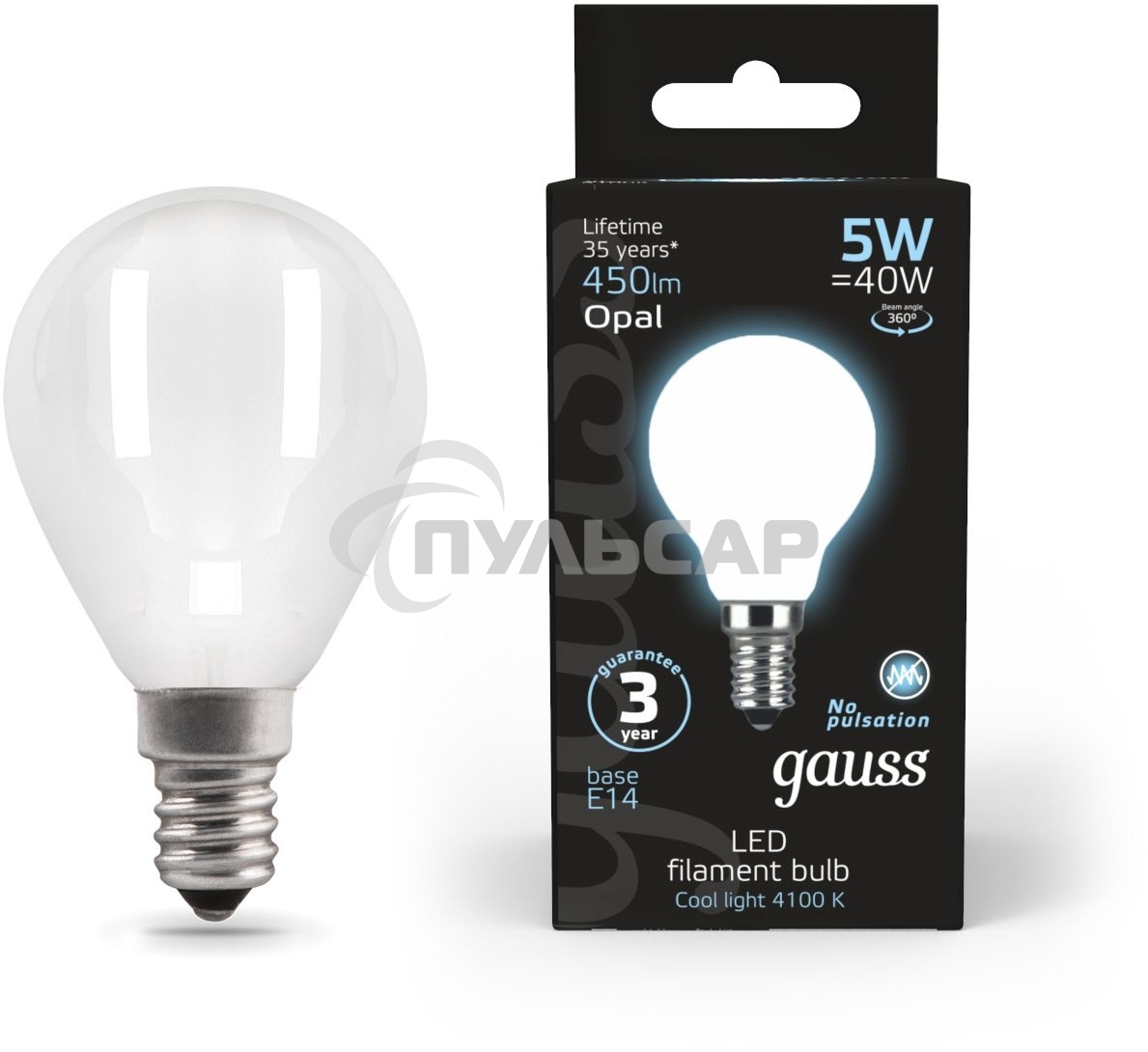 Лампа светодиодная Filament Шар E14 5Вт 4100К OPAL Gauss 105201205