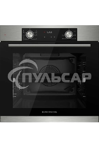 Встраиваемый духовой шкаф Kuppersberg HF 610 BX 60 см, 80 л, 10 режимов, эмаль легкой очистки, поворотные переключатели, телескопические направляющие на 1 уровне, черный - нержавеющая сталь