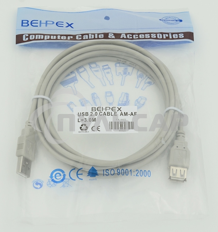 Кабель USB 2.0 Am-Af удлинитель 3м