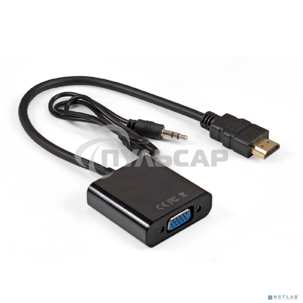 Кабель-переходник HDMI-VGA ExeGate EX-HDMIM-VGAF-3.5JackS-0.3 (19M/15F, 0,3м + аудио 3.5мм Jack M 0,5м) Преобразователь цифрового HDMI сигнала в VGA видео и стерео-аудио