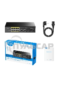 Коммутатор Cudy GS1010PS2, (L2) 10x1Gbит/с 2xКомбо(1000BASE-T/SFP) 2SFP 8PoE 120W, неуправляемый