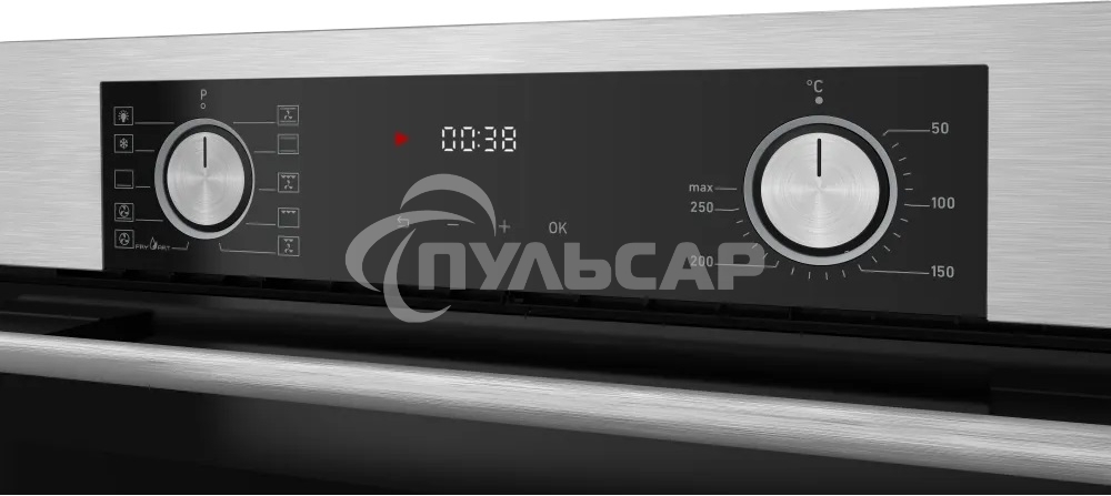 Встраиваемый духовой шкаф Kuppersberg HF 610 BX 60 см, 80 л, 10 режимов, эмаль легкой очистки, поворотные переключатели, телескопические направляющие на 1 уровне, черный - нержавеющая сталь