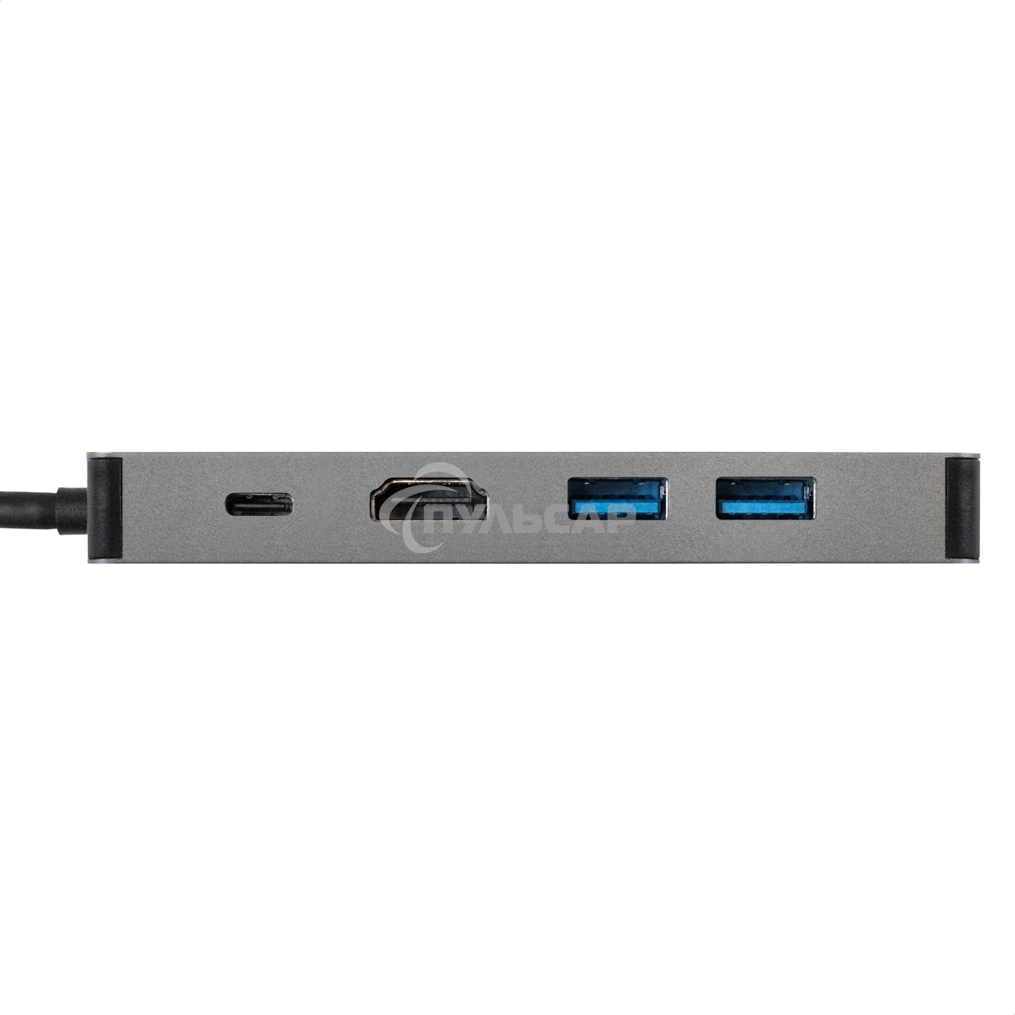 Док-станция ExeGate DUB-21C/PD/HL (кабель-адаптер USB Type-C --> 2xUSB3.0 + PD 100W + HDMI 4K@60Hz + Lan RJ45 10/100/1000Mb, Plug&Play, серая)