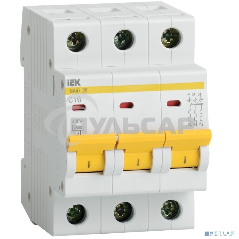 Выключатель автоматический модульный 3п B 16А 4.5кА ВА47-29 ИЭК MVA20-3-016-B
