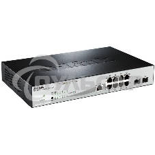 Коммутатор управляемый D-Link DGS-1210-10P/ME 2 уровня с 8 портами 10/100/1000Base-T с поддержкой PoE и 2 портами 1000Base-X SFP