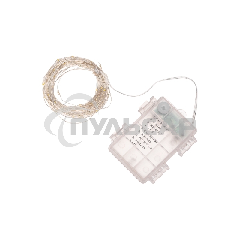 Гирлянда Neon-night Роса 10м, 100 LED, теплый белый, IP44, на батарейках 3хАА, с пультом 8 режимов