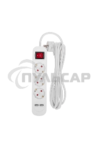 Удлинитель STANDARD 3 гнезда, 3м, 3х1,0мм², с/з, с выключателем, 2 USB, белый Rexant