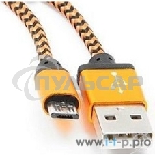 Кабель Gembird USB 2.0 Cablexpert CC-mUSB2oe1m, AM/microBM 5P, 1м, нейлоновая оплетка, алюминиевые разъемы, оранжевый, пакет