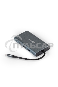Док-станция ExeGate EX293985RUS DUB-31C/MAX (кабель-адаптер USB Type-C --> 3xUSB3.0 + Card Reader + PD 100W + HDMI 4K@30Hz + VGA + Audio + Lan RJ45 10/100/1000Mb, Plug&Play, серый)