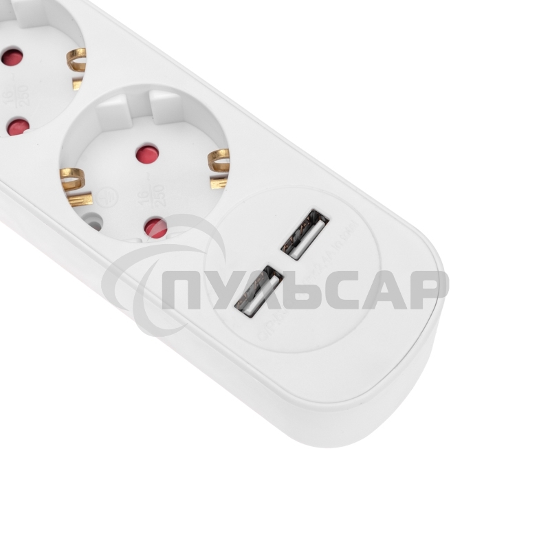 Удлинитель STANDARD 3 гнезда, 3м, 3х1,0мм², с/з, с выключателем, 2 USB, белый Rexant