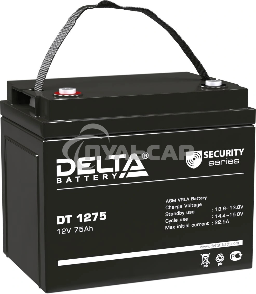 Аккумуляторная батарея Delta DT 1275 напряжение 12В, емкость 75А·ч (259х169х213мм)