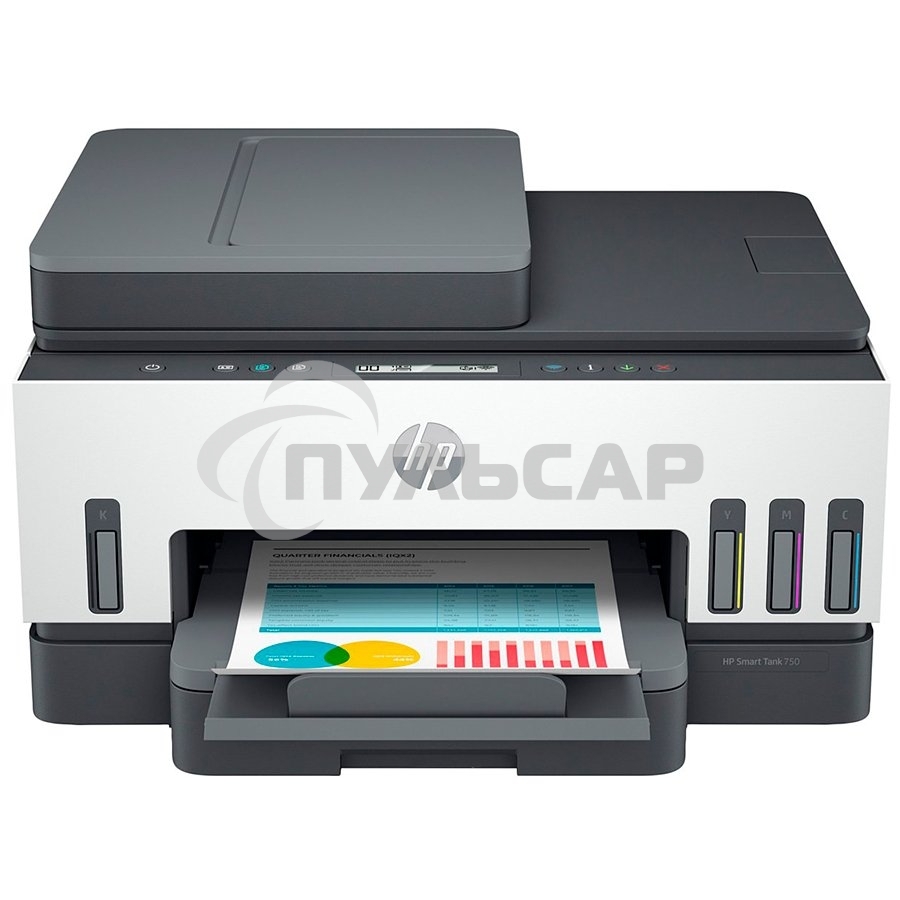 МФУ струйное HP Smart Tank 750 AiO, А4, цветной, печ. до 15/9 стр/мин., скан. до 8 стр/мин., 4800x1200 dpi (печ.), 1200x1200 dpi (скан.), Bluetooth, USB, Wi-Fi