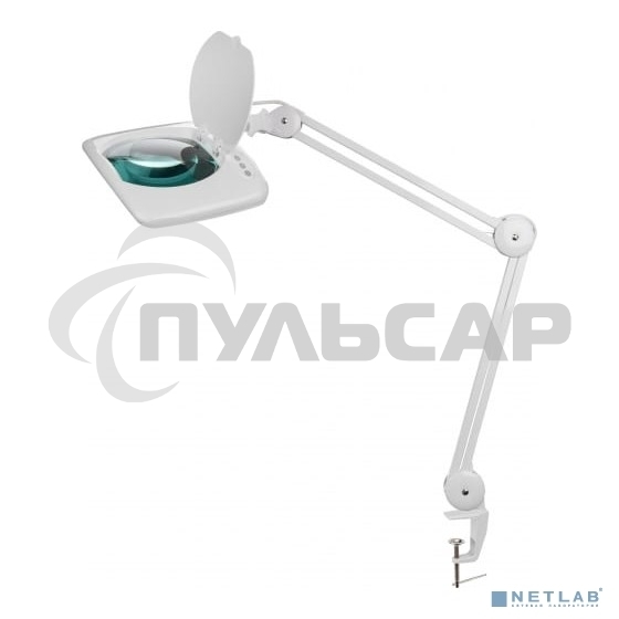 Лупа на струбцине Rexant, квадратная, 5D, с подсветкой 60 SMD LED, сенсорный регулятор яркости, белая